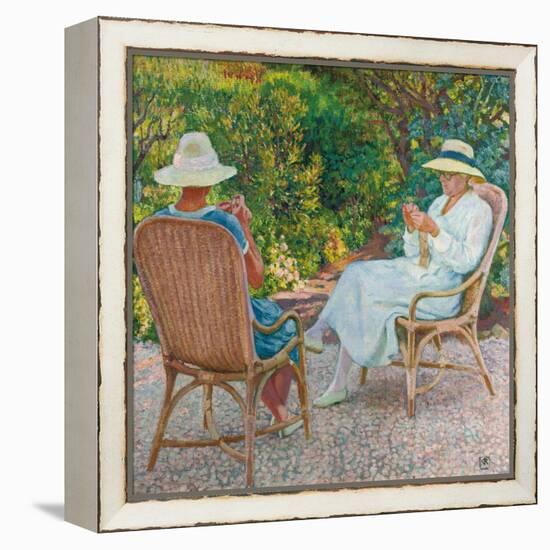 Maria and Elisabeth Van Rysselberghe Knitting in the Garden, C.1912-Theo van Rysselberghe-Framed Premier Image Canvas