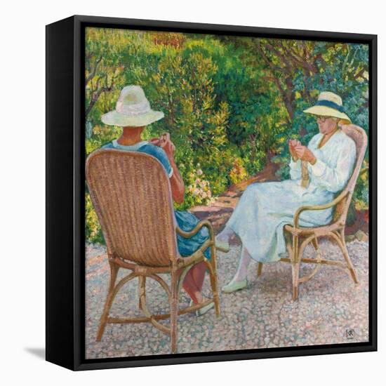 Maria and Elisabeth Van Rysselberghe Knitting in the Garden, C.1912-Theo van Rysselberghe-Framed Premier Image Canvas