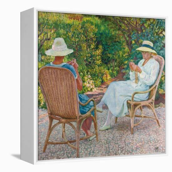 Maria and Elisabeth Van Rysselberghe Knitting in the Garden, C.1912-Theo van Rysselberghe-Framed Premier Image Canvas