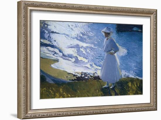 Maria at the Beach, Biarritz-Joaquín Sorolla y Bastida-Framed Art Print