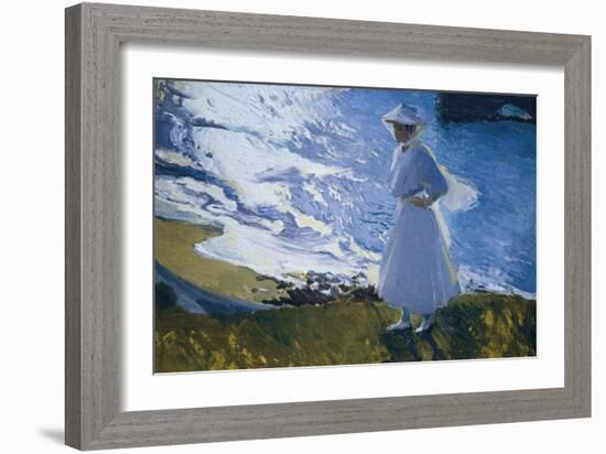 Maria at the Beach, Biarritz-Joaquín Sorolla y Bastida-Framed Art Print