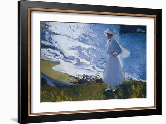 Maria at the Beach, Biarritz-Joaquín Sorolla y Bastida-Framed Art Print