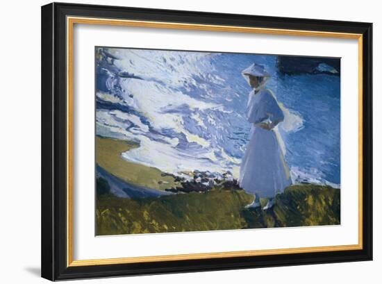 Maria at the Beach, Biarritz-Joaquín Sorolla y Bastida-Framed Art Print