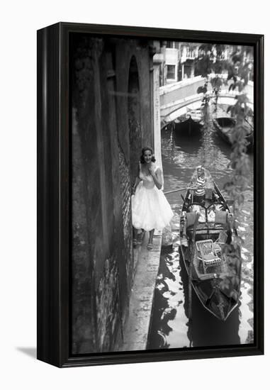 Maria Félix Smiling Beside a Gondola-null-Framed Premier Image Canvas