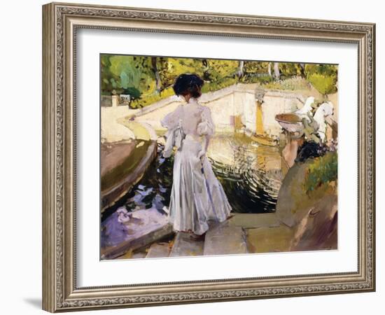 Maria looking at the Fishes, Granja (Maria mirando a los Peces, Granja). 1907-Joaquin Sorolla-Framed Giclee Print