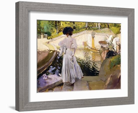 Maria looking at the Fishes, Granja (Maria mirando a los Peces, Granja). 1907-Joaquin Sorolla-Framed Giclee Print