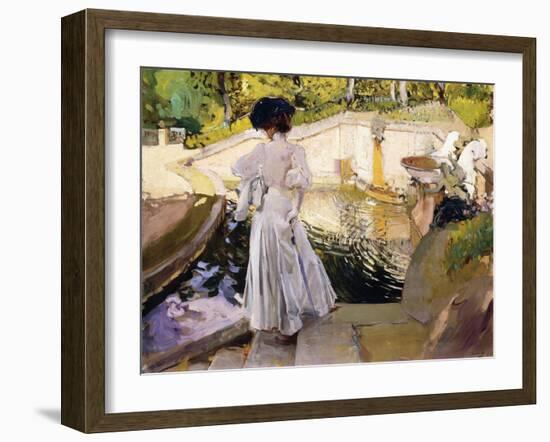 Maria looking at the Fishes, Granja (Maria mirando a los Peces, Granja). 1907-Joaquin Sorolla-Framed Giclee Print