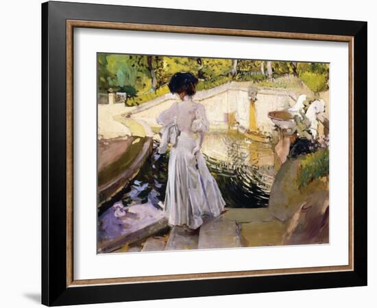 Maria looking at the Fishes, Granja (Maria mirando a los Peces, Granja). 1907-Joaquin Sorolla-Framed Giclee Print