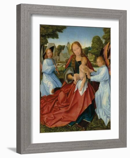 Maria mit Kind und zwei Engeln in einer Landschaft-Jan Provost-Framed Giclee Print