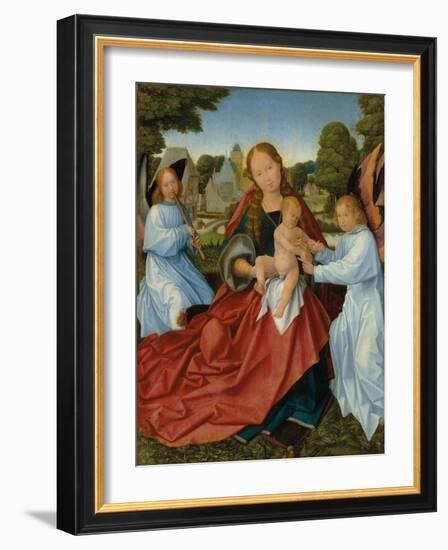 Maria mit Kind und zwei Engeln in einer Landschaft-Jan Provost-Framed Giclee Print