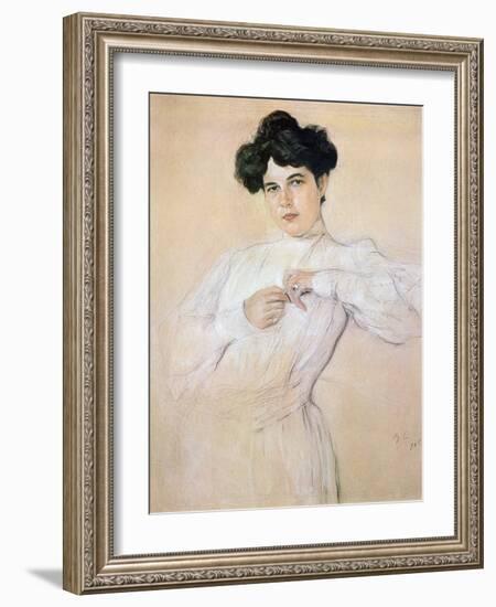 Maria Pavlovna Botkina, 1905 (Pencil, Chalk, Sanguine on Paper)-Valentin Aleksandrovich Serov-Framed Giclee Print