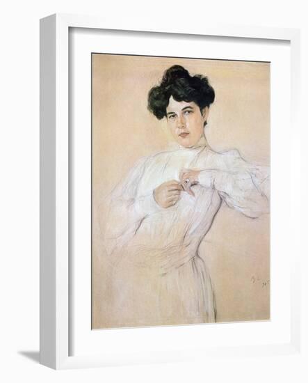 Maria Pavlovna Botkina, 1905 (Pencil, Chalk, Sanguine on Paper)-Valentin Aleksandrovich Serov-Framed Giclee Print