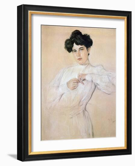 Maria Pavlovna Botkina, 1905 (Pencil, Chalk, Sanguine on Paper)-Valentin Aleksandrovich Serov-Framed Giclee Print