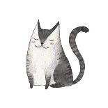 Cute Gray Cat. Watercolor Kids Illustration with Domestic Animal. Lovely Pet. Hand Drawn Illustrati-Maria Sem-Art Print