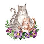Cute Mother's Day Greeting Card with Cats. Watercolor Illustration-Maria Sem-Art Print