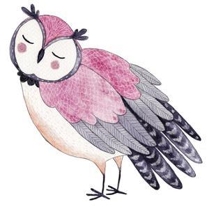 Watercolor Funny Kids Illustration with Owl. Hand Drawn Animal Drawing. Owl Bird Painting. Perfect by Maria Sem