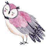 Watercolor Funny Kids Illustration with Owl. Hand Drawn Animal Drawing. Owl Bird Painting. Perfect-Maria Sem-Art Print