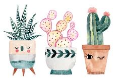 Watercolor Hand-Drawn Illustration with Cactus and Succulents. Green House Plants Illustrations. Cu-Maria Sem-Art Print