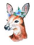 Watercolor Illustration. Cute Young Deer with Blue Flowers on Head.-Maria Sem-Art Print