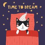 Illustration of a Cute Funny Sleeping Cat in a Nightcap-Maria Skrigan-Art Print