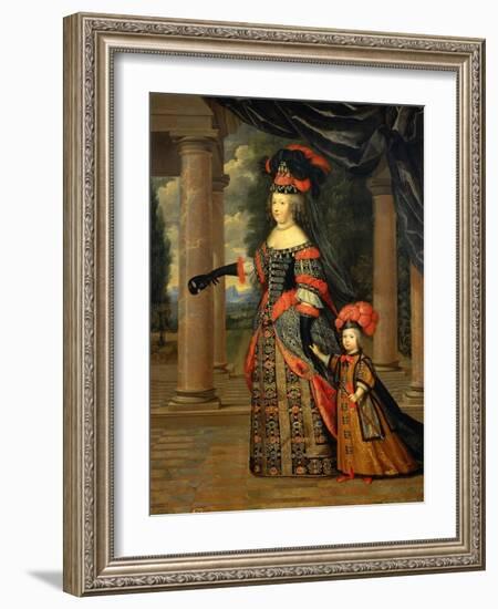 Maria Theresa of Austria, Queen of France, with the Dauphin-Pierre Mignard-Framed Giclee Print