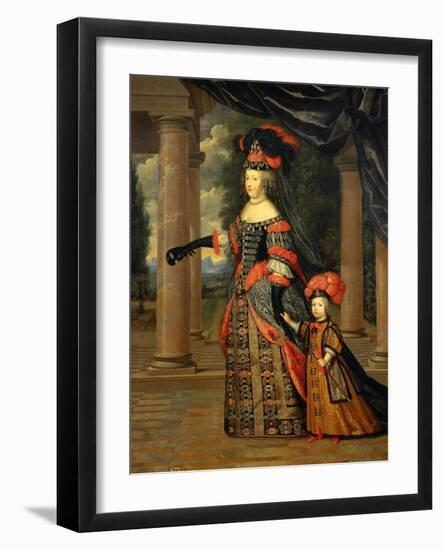 Maria Theresa of Austria, Queen of France, with the Dauphin-Pierre Mignard-Framed Giclee Print