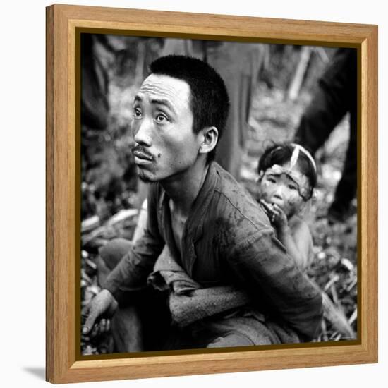 Marianas Island Father with Child After Capture by Americans During Battle Between US and Japanese-W^ Eugene Smith-Framed Premier Image Canvas