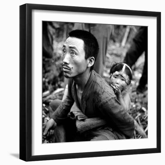 Marianas Island Father with Child After Capture by Americans During Battle Between US and Japanese-W^ Eugene Smith-Framed Photographic Print