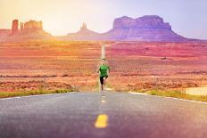 Runner Man Athlete Running Sprinting on Road by Monument Valley. Concept with Sprinter Fast Trainin-Maridav-Photographic Print