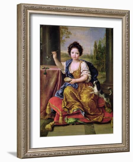 Marie-Anne De Bourbon (1666-1739) Mademoiselle De Blois, Blowing Soap Bubbles-Pierre Mignard-Framed Giclee Print