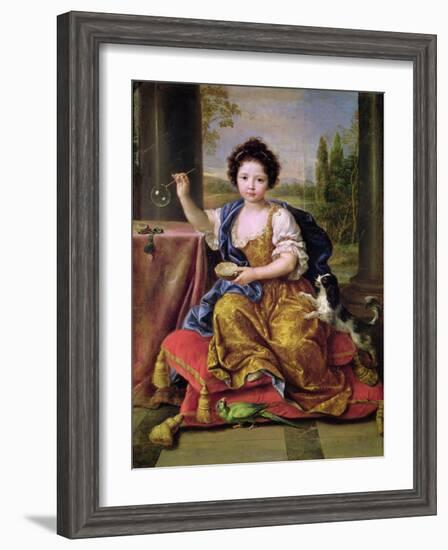 Marie-Anne De Bourbon (1666-1739) Mademoiselle De Blois, Blowing Soap Bubbles-Pierre Mignard-Framed Giclee Print