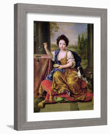 Marie-Anne De Bourbon (1666-1739) Mademoiselle De Blois, Blowing Soap Bubbles-Pierre Mignard-Framed Giclee Print