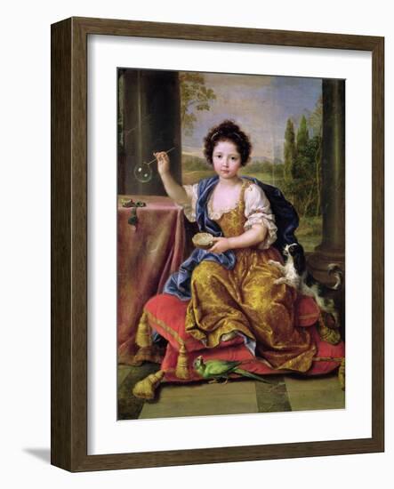 Marie-Anne De Bourbon (1666-1739) Mademoiselle De Blois, Blowing Soap Bubbles-Pierre Mignard-Framed Giclee Print