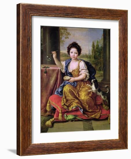 Marie-Anne De Bourbon (1666-1739) Mademoiselle De Blois, Blowing Soap Bubbles-Pierre Mignard-Framed Giclee Print