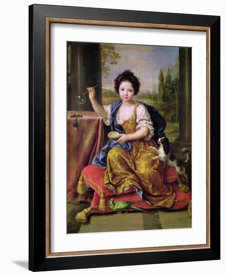 Marie-Anne De Bourbon (1666-1739) Mademoiselle De Blois, Blowing Soap Bubbles-Pierre Mignard-Framed Giclee Print