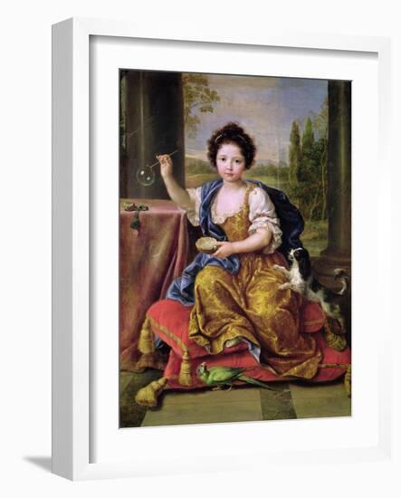 Marie-Anne De Bourbon (1666-1739) Mademoiselle De Blois, Blowing Soap Bubbles-Pierre Mignard-Framed Giclee Print