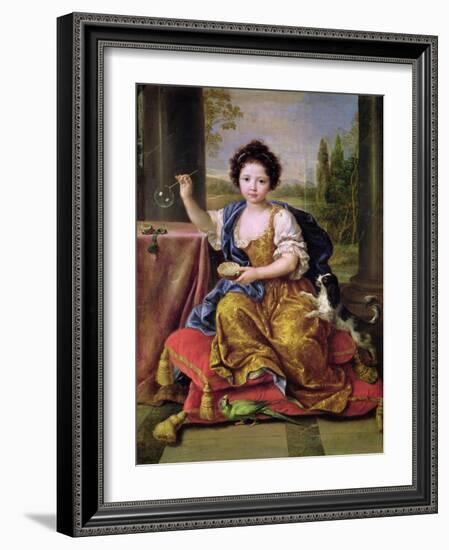 Marie-Anne De Bourbon (1666-1739) Mademoiselle De Blois, Blowing Soap Bubbles-Pierre Mignard-Framed Giclee Print