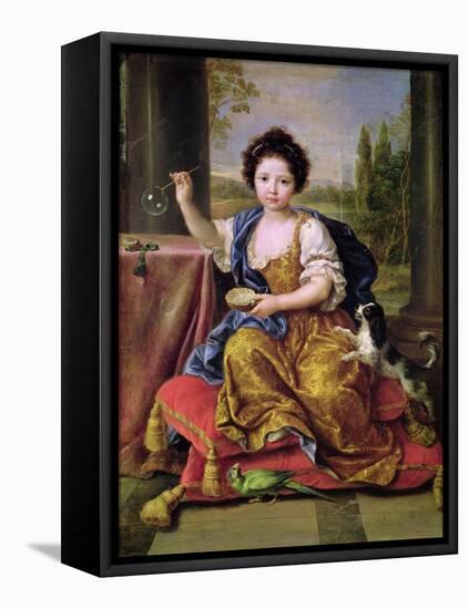 Marie-Anne De Bourbon (1666-1739) Mademoiselle De Blois, Blowing Soap Bubbles-Pierre Mignard-Framed Premier Image Canvas