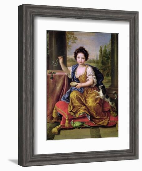 Marie-Anne De Bourbon (1666-1739) Mademoiselle De Blois, Blowing Soap Bubbles-Pierre Mignard-Framed Giclee Print