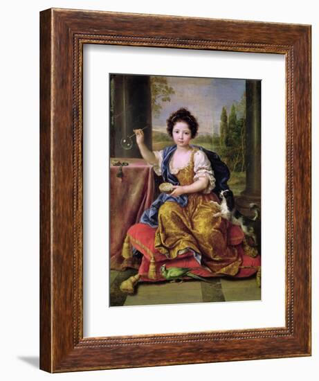 Marie-Anne De Bourbon (1666-1739) Mademoiselle De Blois, Blowing Soap Bubbles-Pierre Mignard-Framed Giclee Print