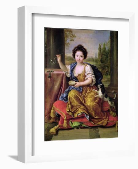 Marie-Anne De Bourbon (1666-1739) Mademoiselle De Blois, Blowing Soap Bubbles-Pierre Mignard-Framed Giclee Print