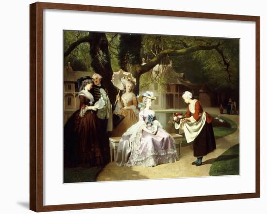 Marie Antoinette and Louis XVI in the Tuileries Garden with Madame Lambale, 1857-Joseph Caraud-Framed Giclee Print