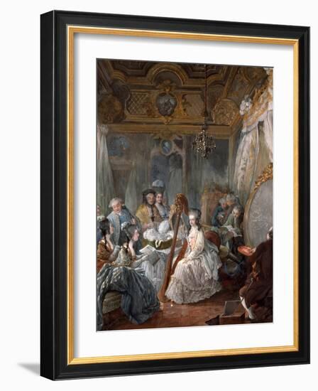 Marie Antoinette Playing the Harp-Jean-Baptiste André Gautier Dagoty-Framed Giclee Print