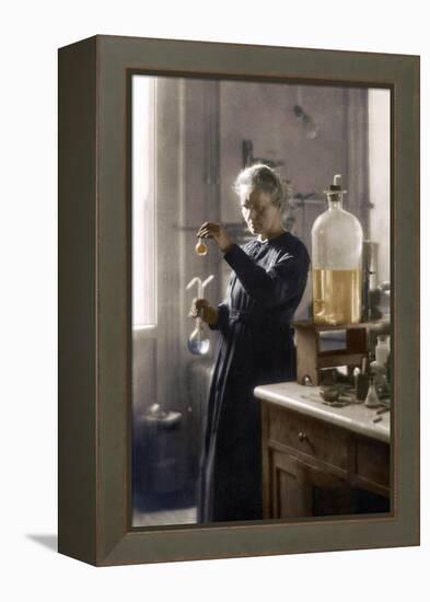 Marie Curie in her laboratory, 1925 (colourized photo)-null-Framed Premier Image Canvas