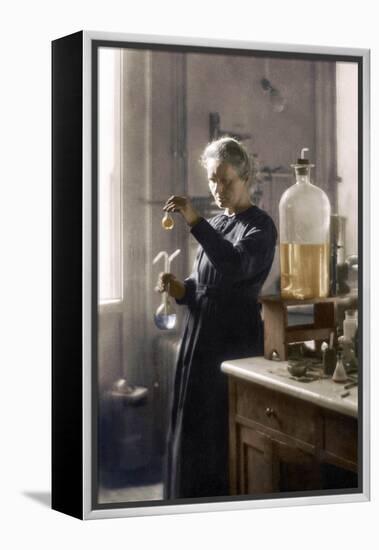 Marie Curie in her laboratory, 1925 (colourized photo)-null-Framed Premier Image Canvas