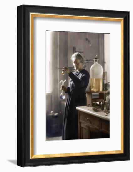 Marie Curie in her laboratory, 1925 (colourized photo)-null-Framed Photographic Print