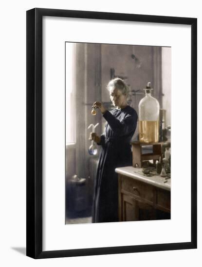 Marie Curie in her laboratory, 1925 (colourized photo)-null-Framed Photographic Print