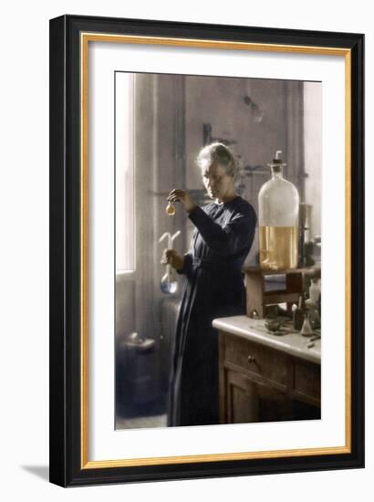 Marie Curie in her laboratory, 1925 (colourized photo)-null-Framed Photographic Print