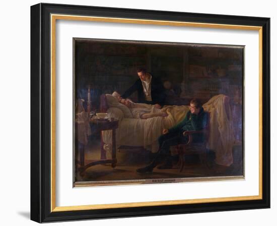 Marie Francois Xavier Bichat Dying Surrounded by the Doctors Esparon and Philibert Joseph Roux-Louis Hersent-Framed Giclee Print