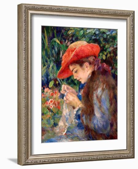 Marie-Thérèse Durand-Ruel Sewing, 1882-Pierre-Auguste Renoir-Framed Art Print